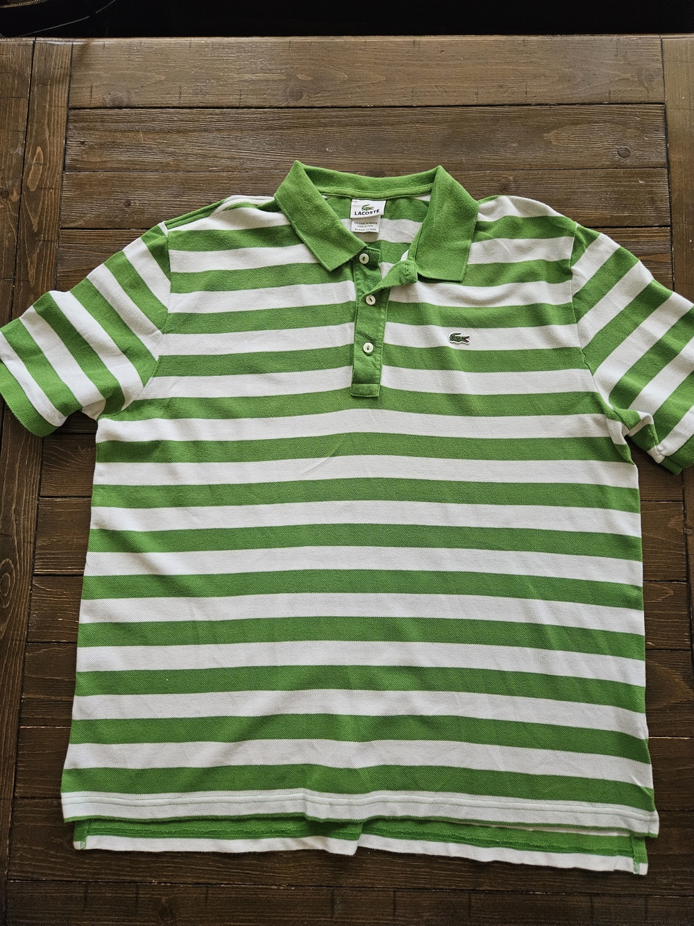 Lacoste Men's Green White Striped Polo Shirt Crocodile Logo Cotton XL